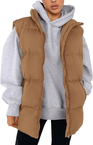 Winter Coats for Women Trendy Cropped Sleeveless Puffer Jacket Full Zip Padded Coat 2024 Casual Solid Versatile Outwear
