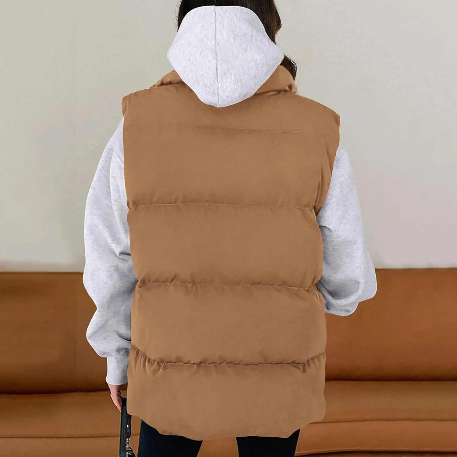 Winter Coats for Women Trendy Cropped Sleeveless Puffer Jacket Full Zip Padded Coat 2024 Casual Solid Versatile Outwear