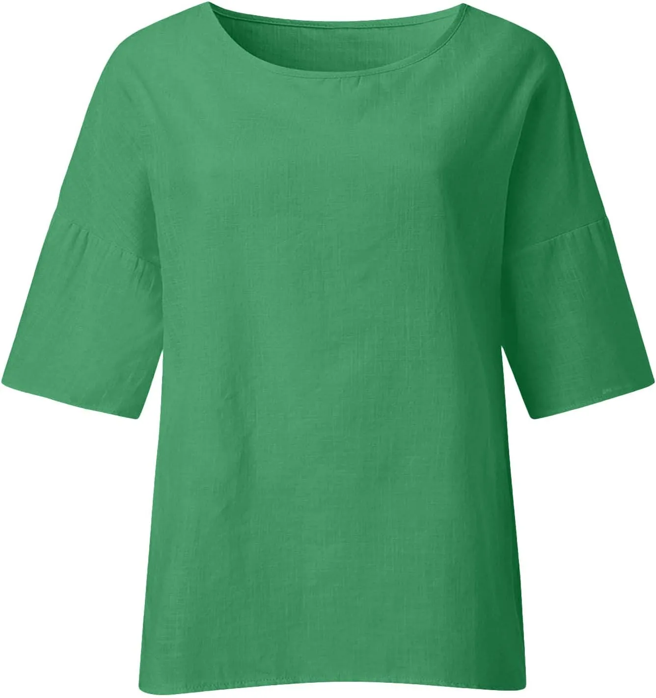 Women Cotton Linen Tops Causal Summer Round Neck 3/4 Sleeve Oversized Loose Blouses Vintage Fashion Basic T Shirts