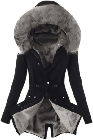 Women Faux Fur Hooded Parka Coats Winter Fleece Sherpa Lined Mid Length Jacket Winter Outwear Windproof Warm Jackets