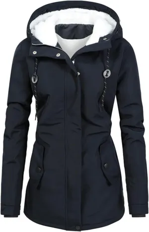 Women Faux Fur Hooded Parka Coats Winter Fleece Sherpa Lined Mid Length Jacket Winter Outwear Windproof Warm Jackets