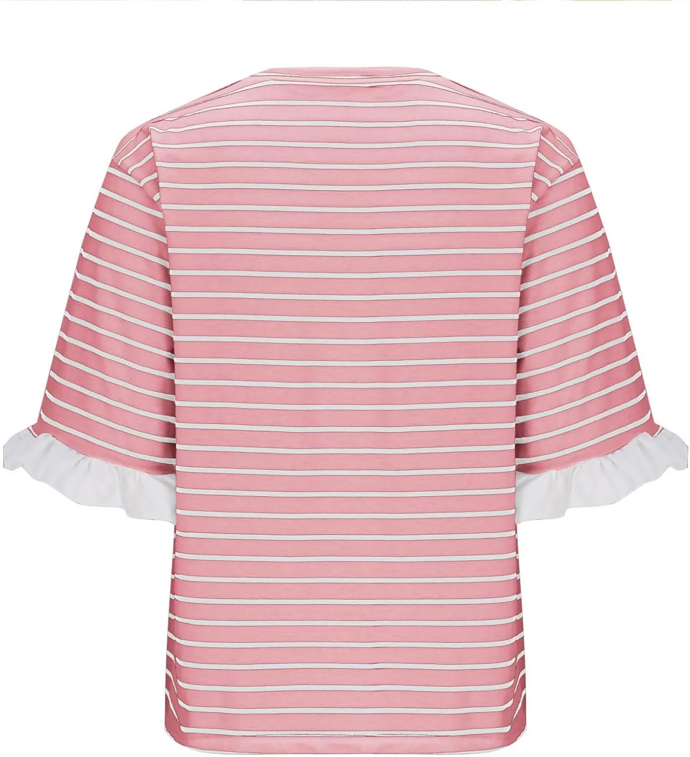 Women Striped Tops Ruffle Sleeve Casual Basic T Shirts Crewneck Short Sleeve Shirts Blouse Tunic Tops Summer Outfits