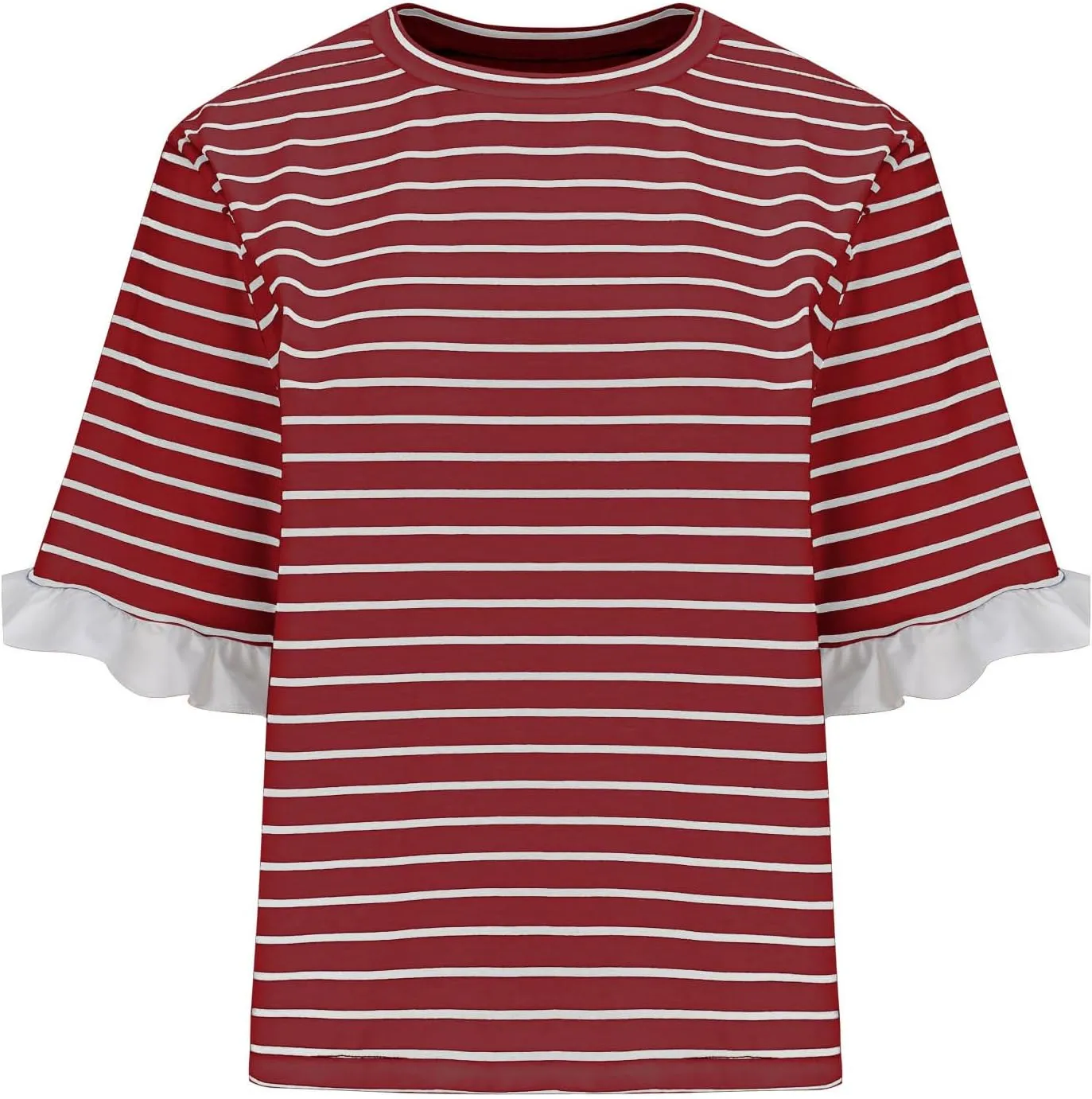 Women Striped Tops Ruffle Sleeve Casual Basic T Shirts Crewneck Short Sleeve Shirts Blouse Tunic Tops Summer Outfits