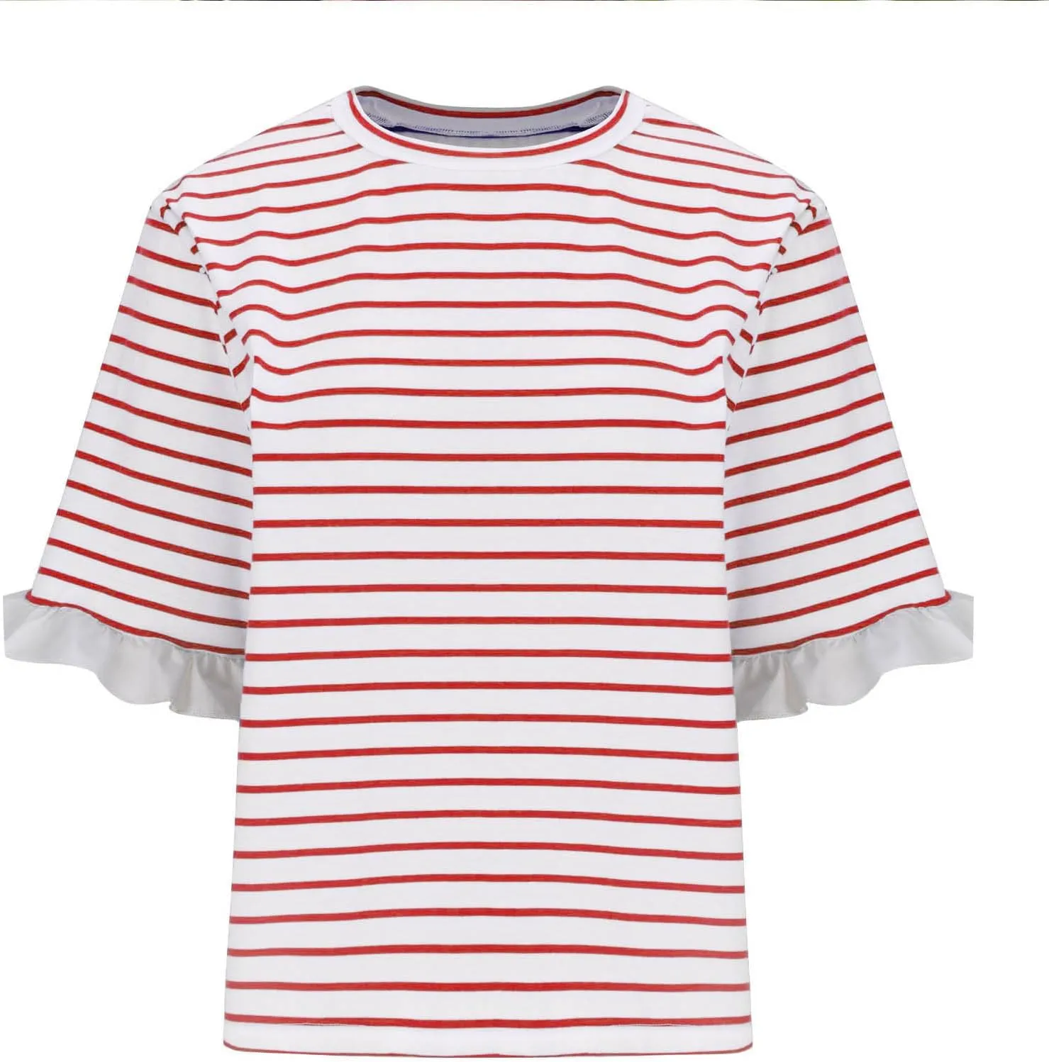 Women Striped Tops Ruffle Sleeve Casual Basic T Shirts Crewneck Short Sleeve Shirts Blouse Tunic Tops Summer Outfits