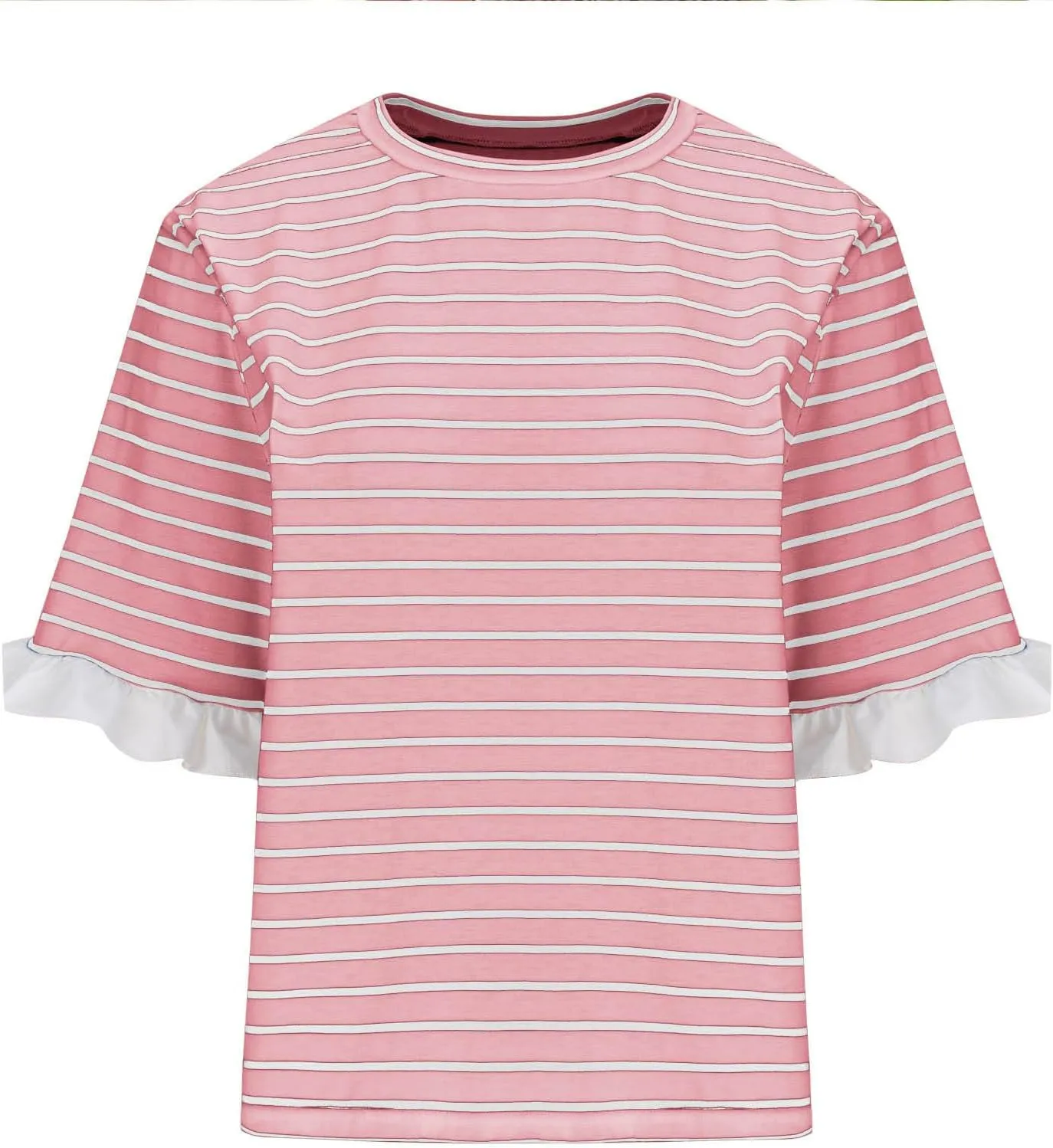 Women Striped Tops Ruffle Sleeve Casual Basic T Shirts Crewneck Short Sleeve Shirts Blouse Tunic Tops Summer Outfits