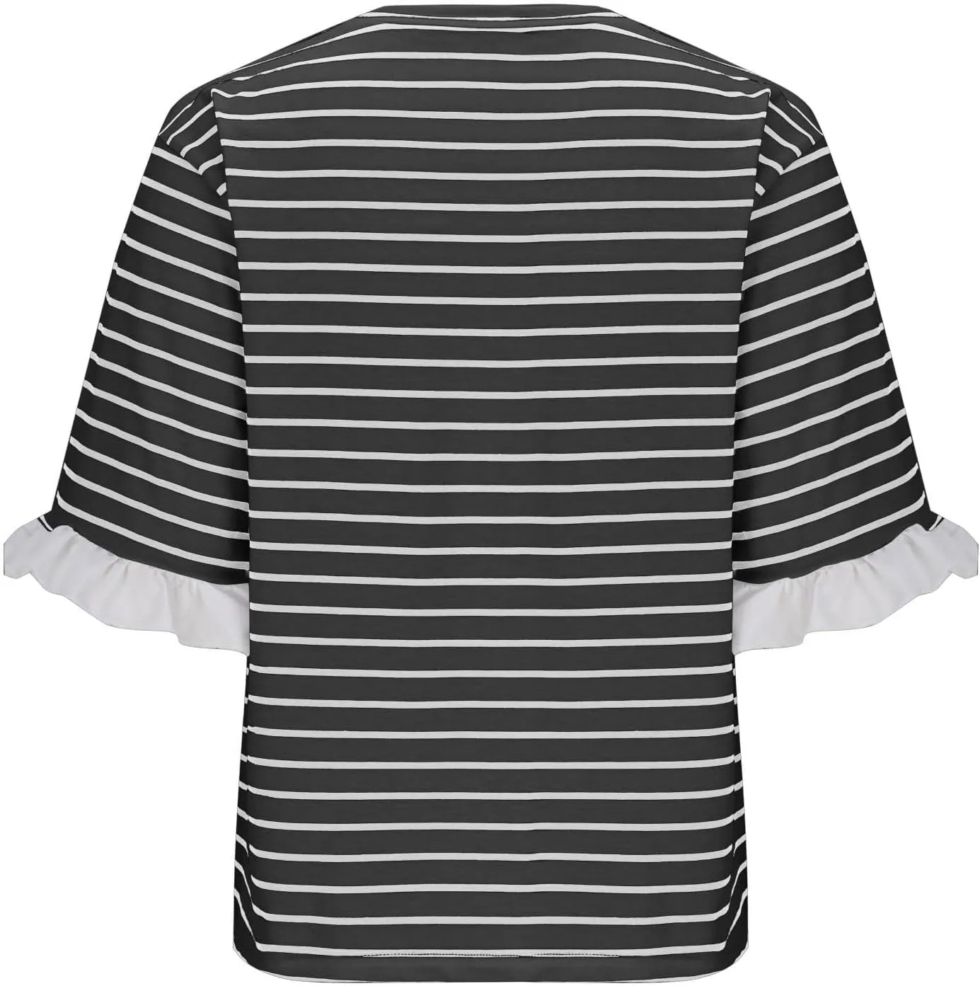 Women Striped Tops Ruffle Sleeve Casual Basic T Shirts Crewneck Short Sleeve Shirts Blouse Tunic Tops Summer Outfits