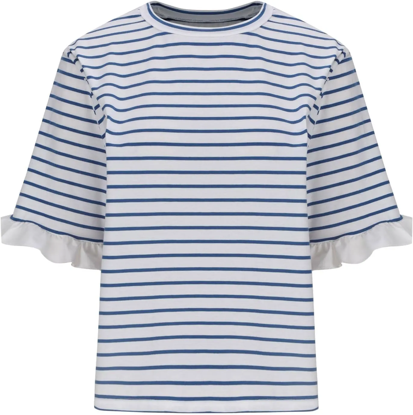 Women Striped Tops Ruffle Sleeve Casual Basic T Shirts Crewneck Short Sleeve Shirts Blouse Tunic Tops Summer Outfits