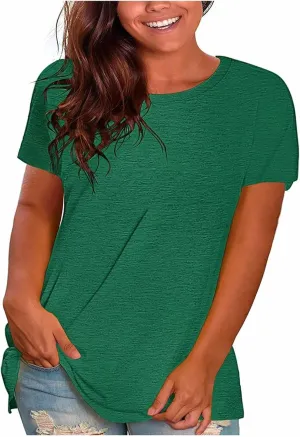 Women Tops Casual Basic T Shirts Loose Fit Crewneck Short Sleeve Summer Solid Color Outfits