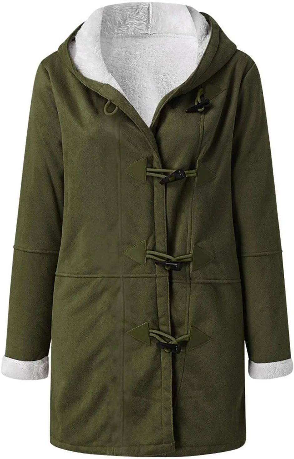 Women Winter Fleece Lined Suede Jackets Plus Size Long Sleeve Horn Buckle Hooded Overcoat Velvet Trench Thick Outwear