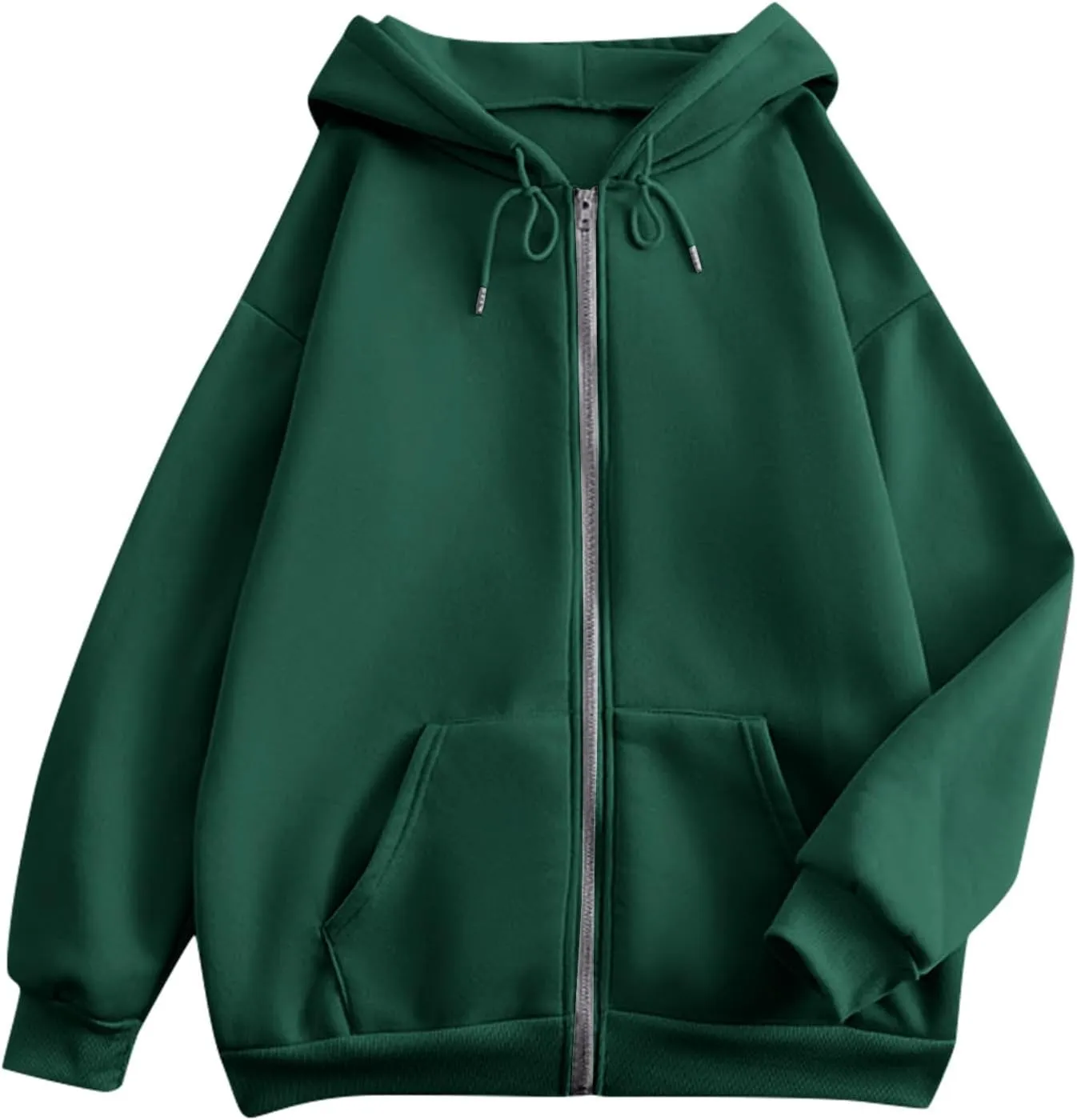 Women Zip Up Hoodie Long Sleeve Oversized Sweatshirts Y2K Jacket Pockets Patchwork Design Drawstring Hooded Jacket