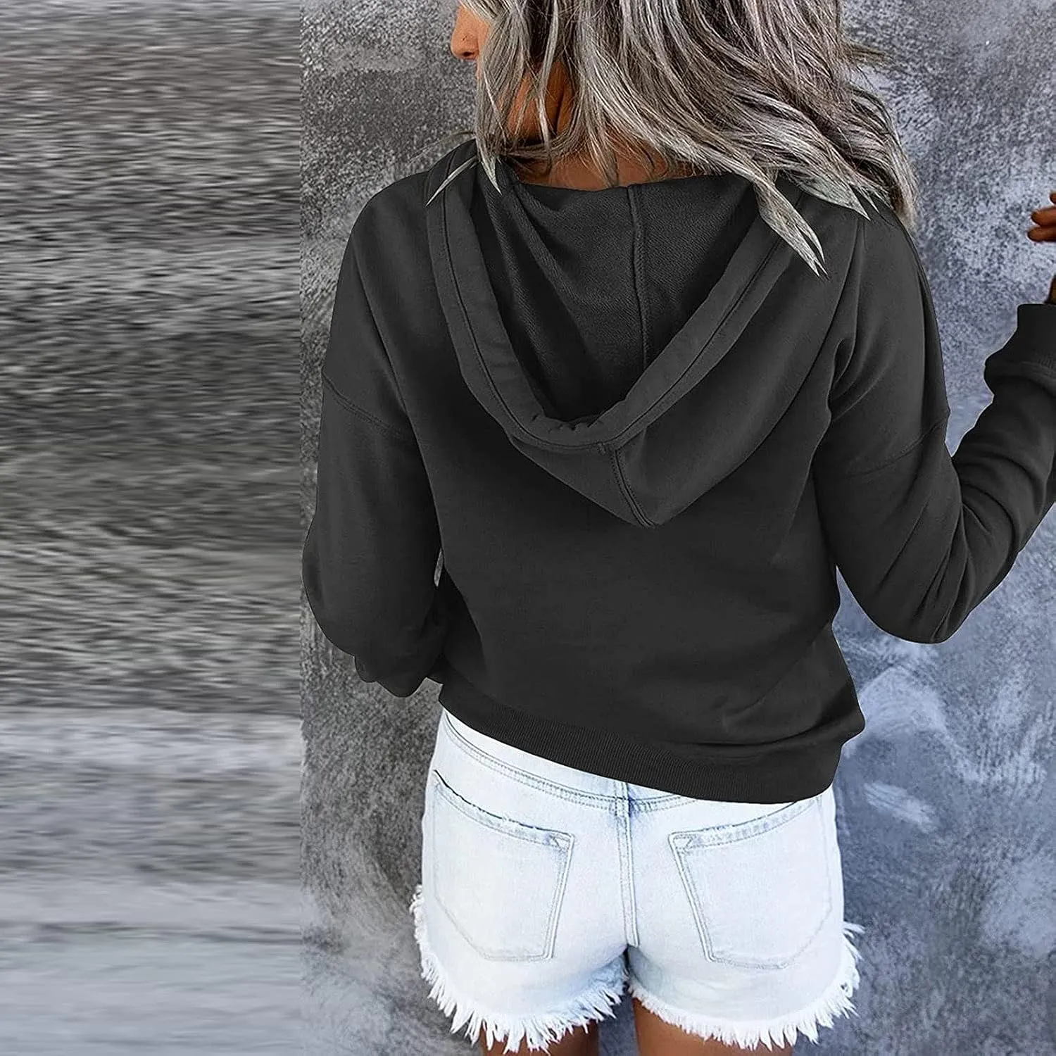 Womens Casual Hoodies Pullover Tops Lightweight Color Block Long Sleeve Hooded Drawstring Sweatshirts with Pocket