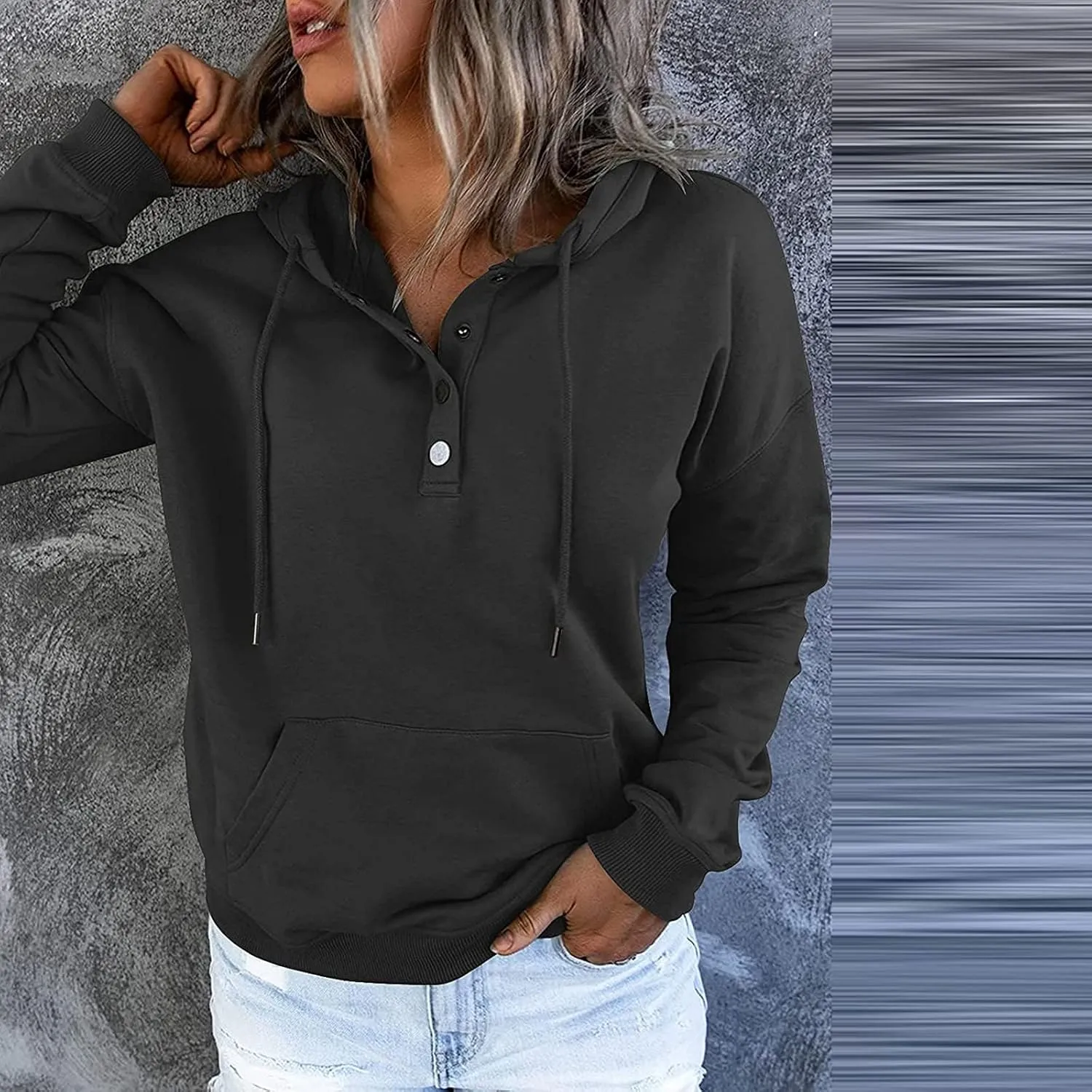Womens Casual Hoodies Pullover Tops Lightweight Color Block Long Sleeve Hooded Drawstring Sweatshirts with Pocket