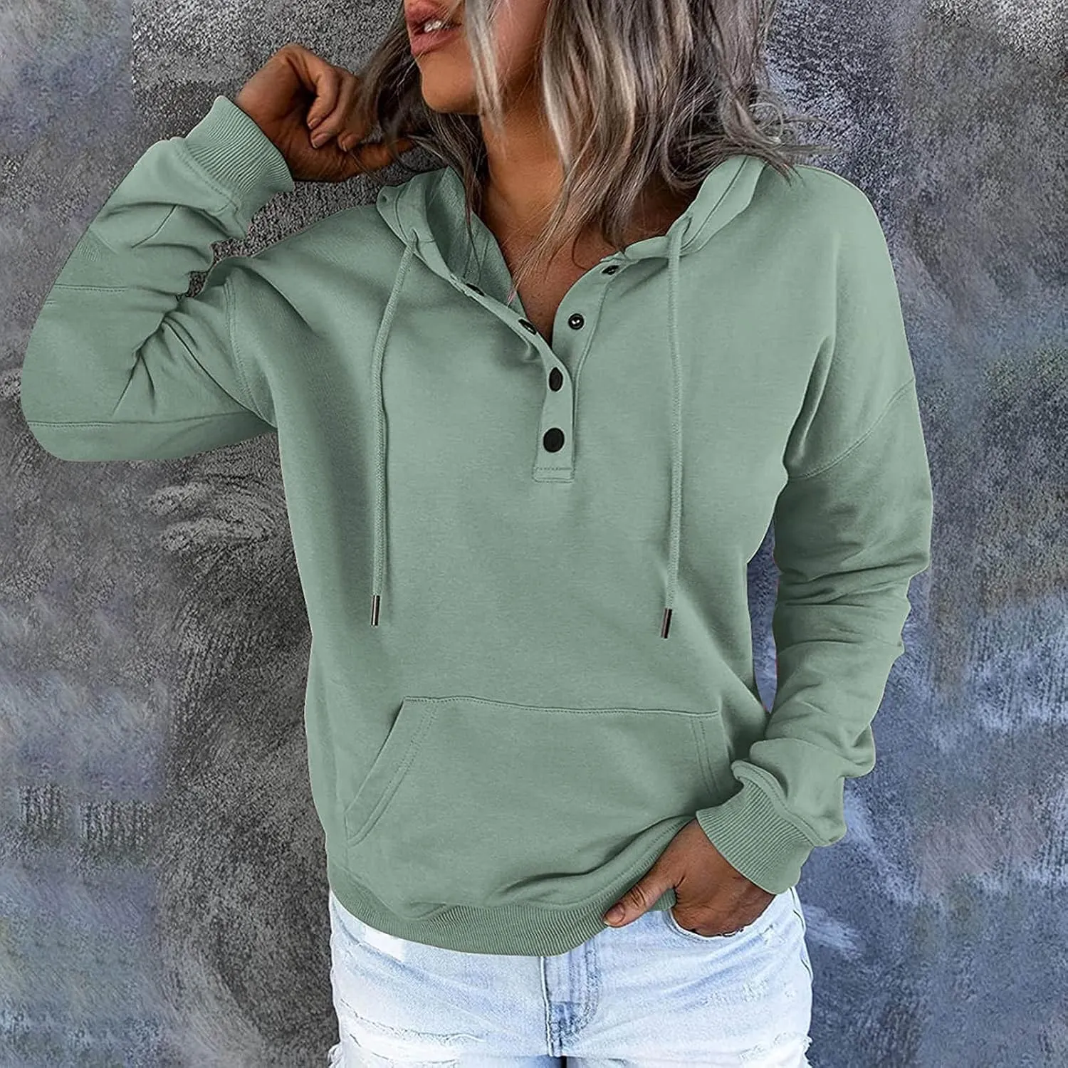 Womens Casual Hoodies Pullover Tops Lightweight Color Block Long Sleeve Hooded Drawstring Sweatshirts with Pocket