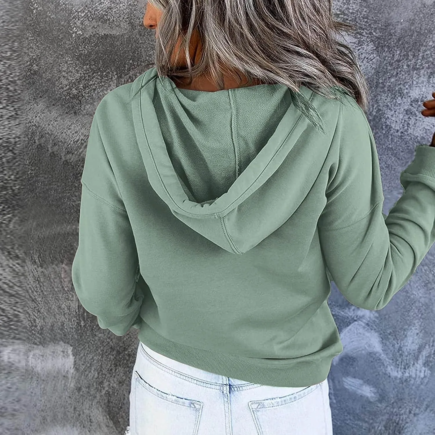 Womens Casual Hoodies Pullover Tops Lightweight Color Block Long Sleeve Hooded Drawstring Sweatshirts with Pocket