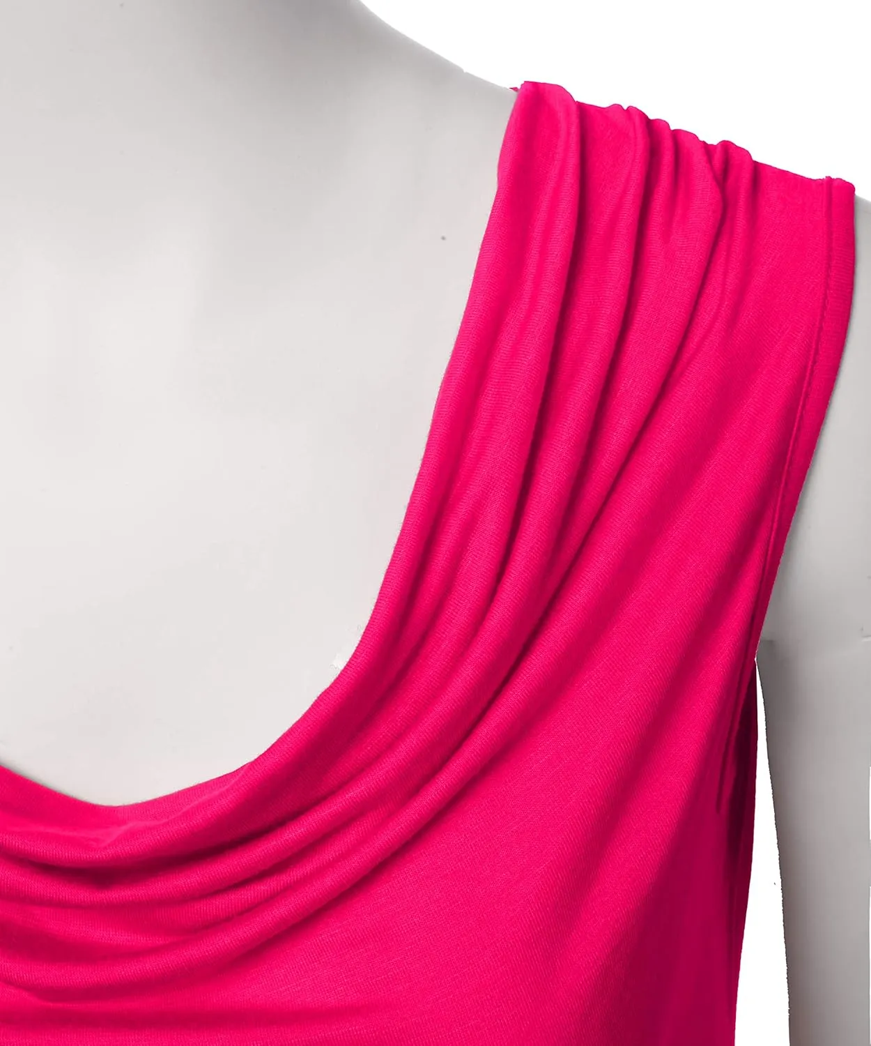 Women's Cowl Neck Ruched Draped Sleeveless Stretchy Blouse Casual Tank Top (Made in USA)