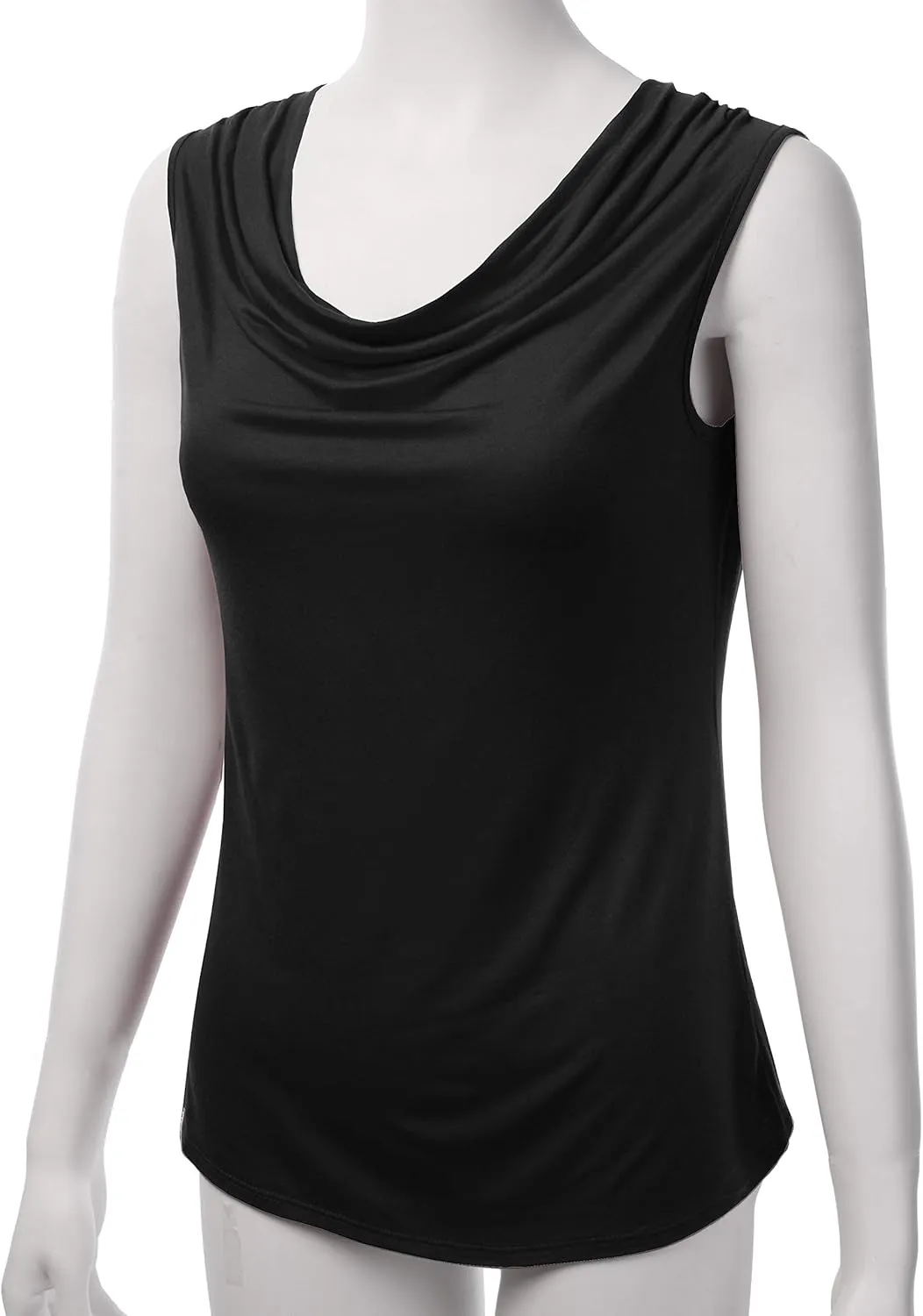 Women's Cowl Neck Ruched Draped Sleeveless Stretchy Blouse Casual Tank Top (Made in USA)