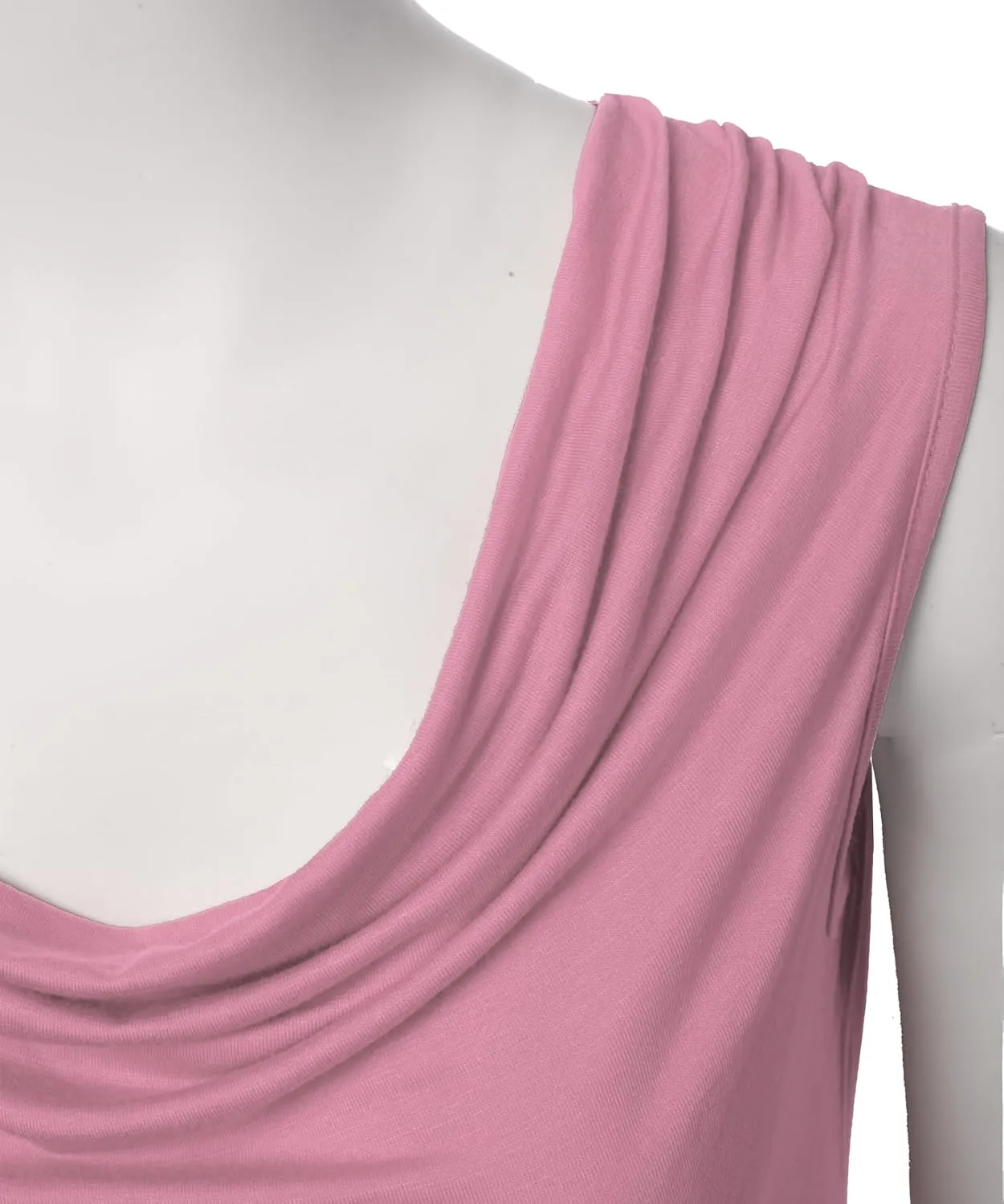 Women's Cowl Neck Ruched Draped Sleeveless Stretchy Blouse Casual Tank Top (Made in USA)