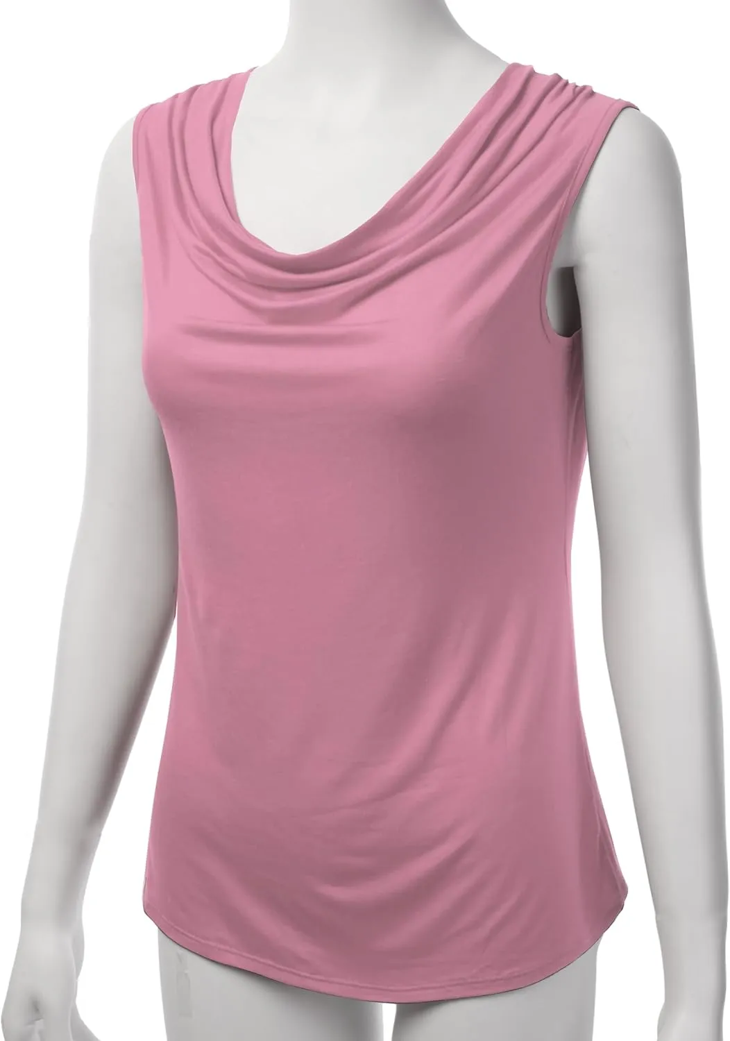 Women's Cowl Neck Ruched Draped Sleeveless Stretchy Blouse Casual Tank Top (Made in USA)