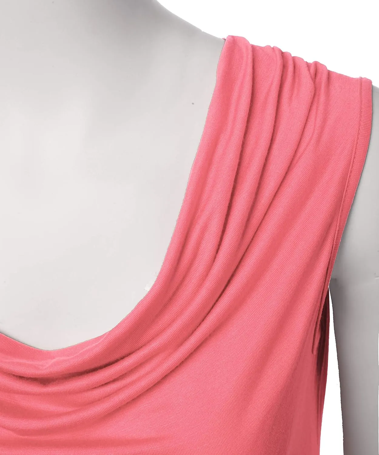 Women's Cowl Neck Ruched Draped Sleeveless Stretchy Blouse Casual Tank Top (Made in USA)