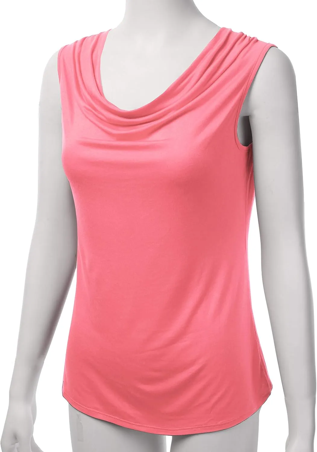 Women's Cowl Neck Ruched Draped Sleeveless Stretchy Blouse Casual Tank Top (Made in USA)