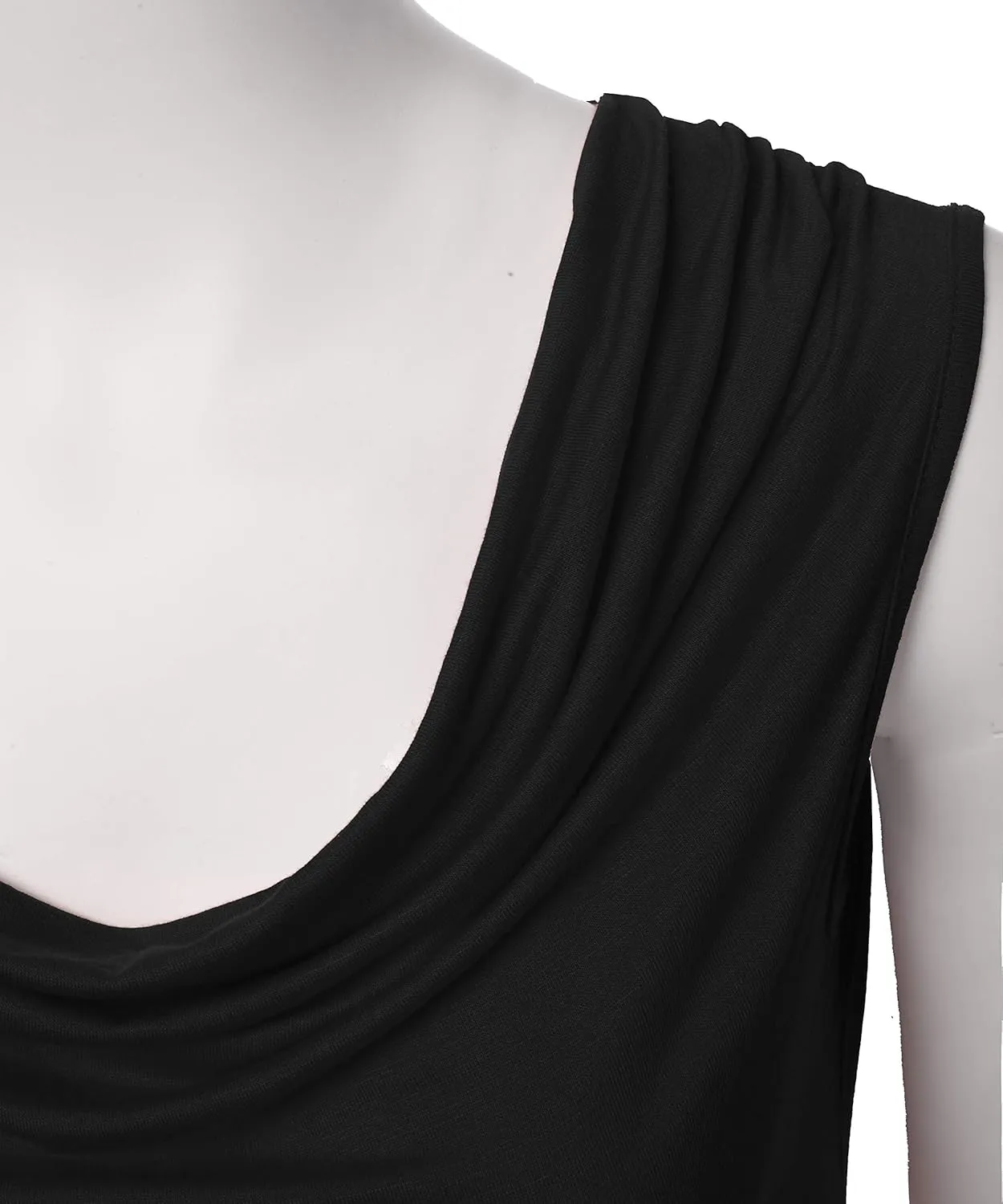 Women's Cowl Neck Ruched Draped Sleeveless Stretchy Blouse Casual Tank Top (Made in USA)
