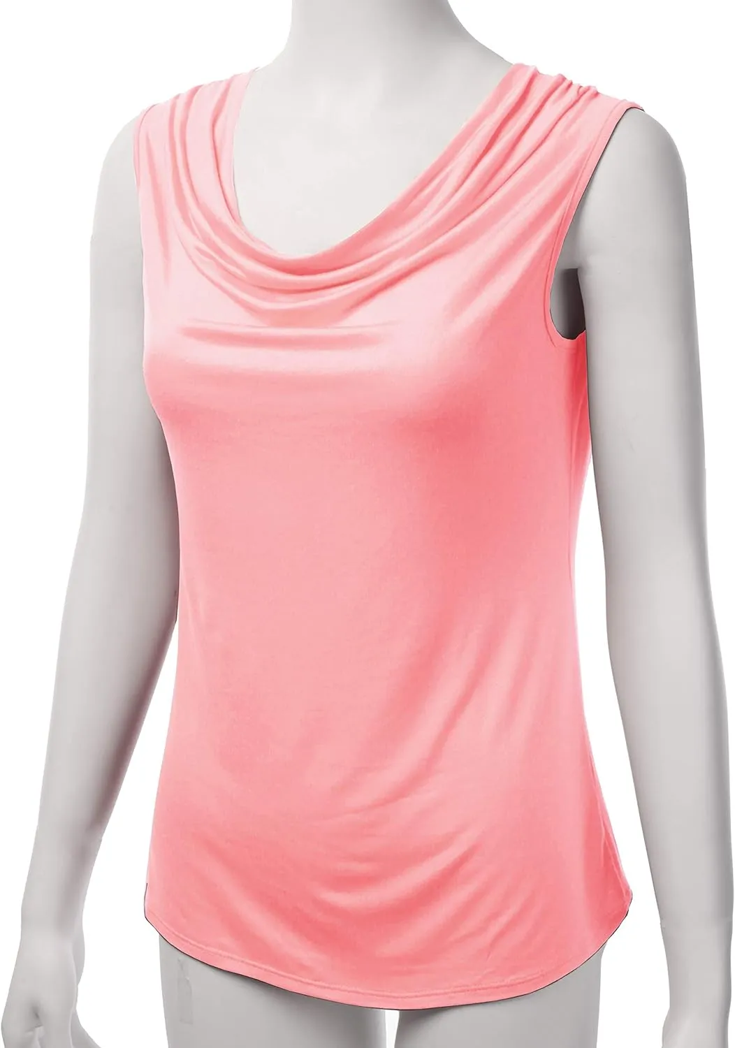 Women's Cowl Neck Ruched Draped Sleeveless Stretchy Blouse Casual Tank Top (Made in USA)