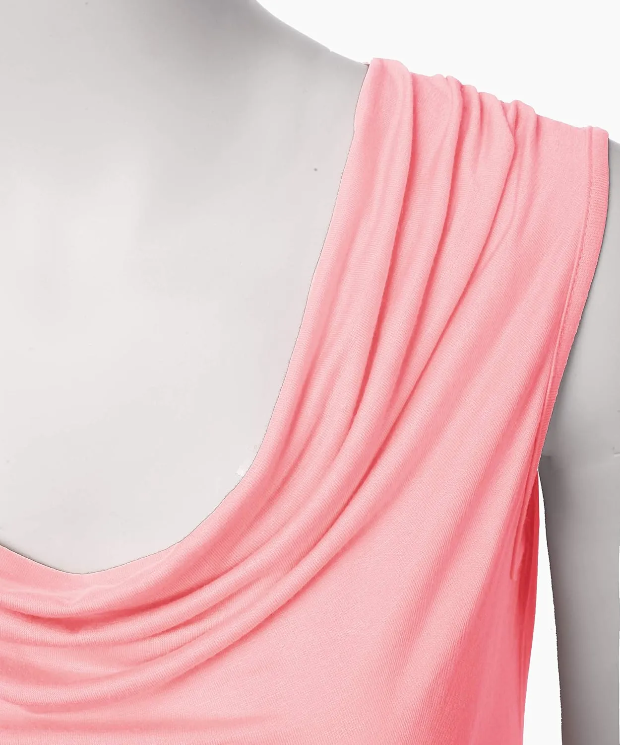 Women's Cowl Neck Ruched Draped Sleeveless Stretchy Blouse Casual Tank Top (Made in USA)