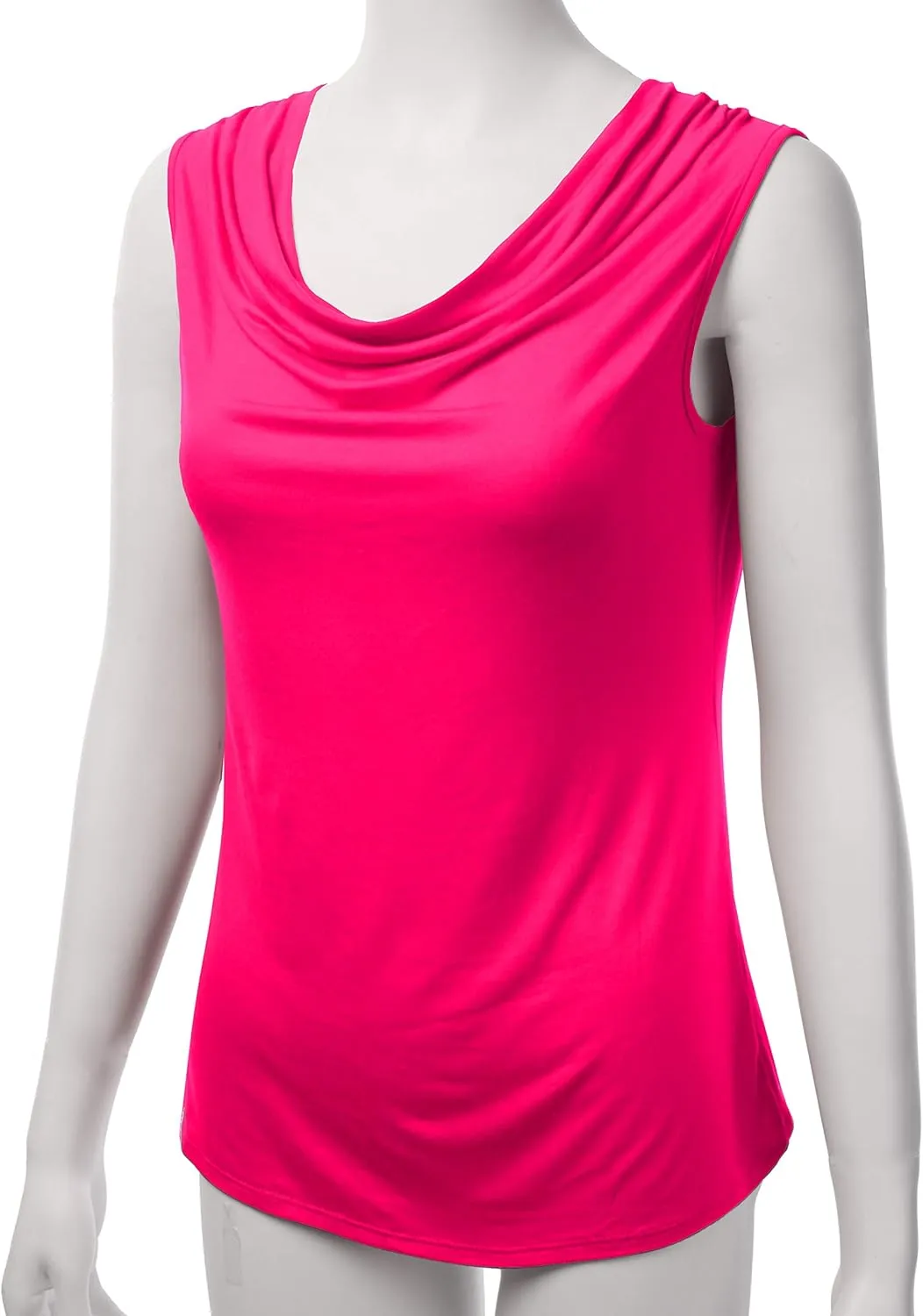 Women's Cowl Neck Ruched Draped Sleeveless Stretchy Blouse Casual Tank Top (Made in USA)