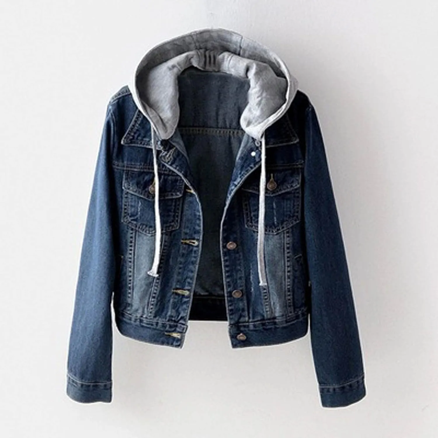 Women's Fleece Lined Denim Jacket Fuzzy Button Long Sleeve Short Coat 2024 Winter Warm Hooded Jean Jacket Outerwear