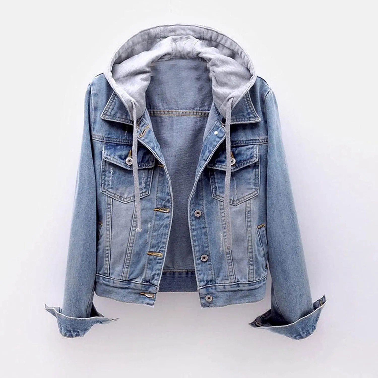 Women's Fleece Lined Denim Jacket Fuzzy Button Long Sleeve Short Coat 2024 Winter Warm Hooded Jean Jacket Outerwear