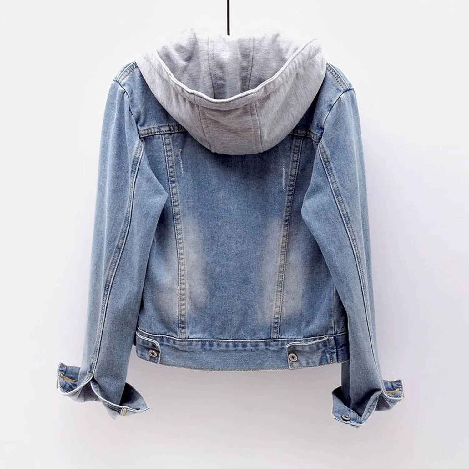 Women's Fleece Lined Denim Jacket Fuzzy Button Long Sleeve Short Coat 2024 Winter Warm Hooded Jean Jacket Outerwear