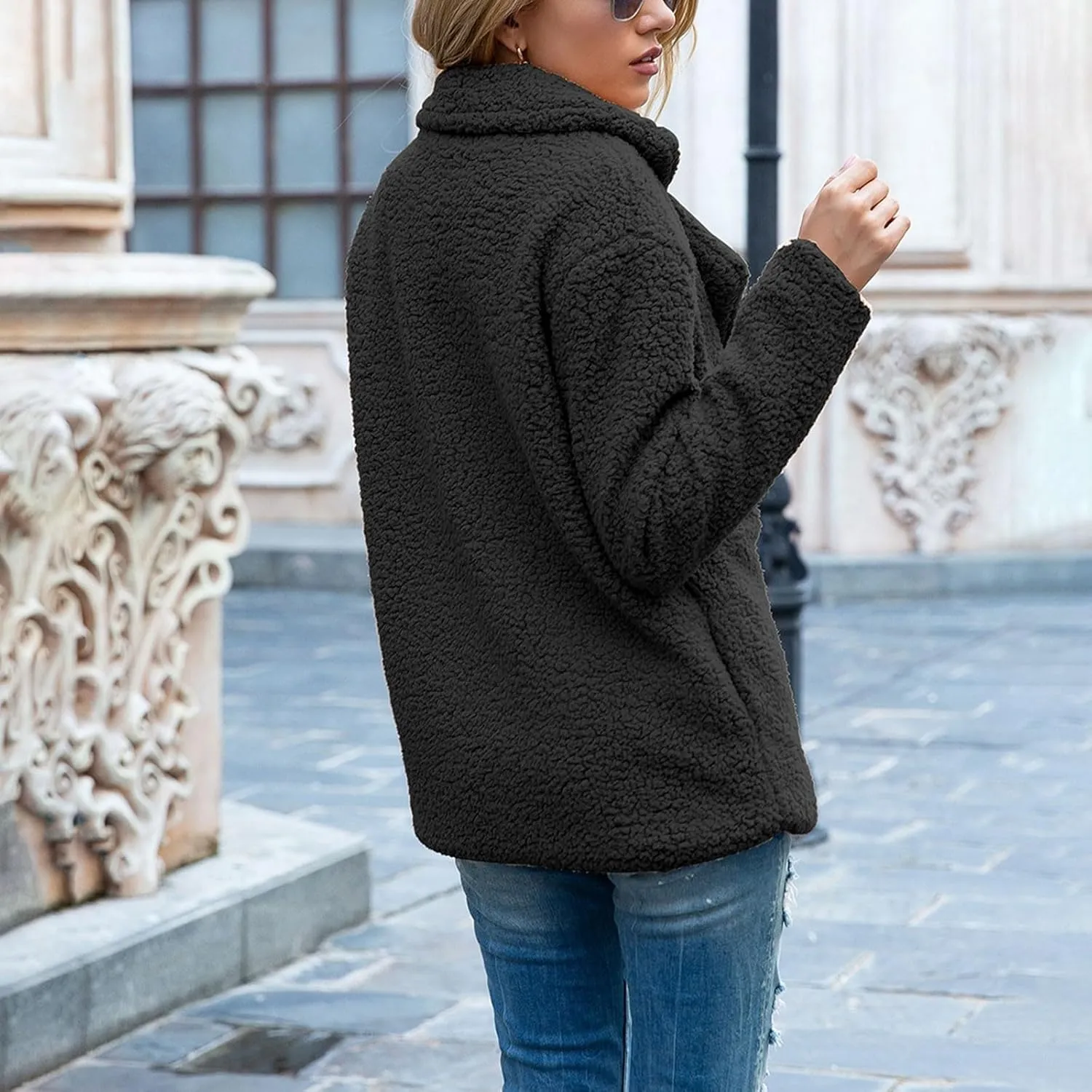 Womens Fleece Sherpa Jackets Winter Oversized Zip Up Casual Coats Fuzzy Outerwear 2024 Warm Clothes with Pockets
