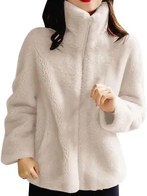 Womens Fleece Sherpa Jackets Winter Oversized Zip Up Casual Coats Fuzzy Outerwear 2024 Warm Clothes with Pockets