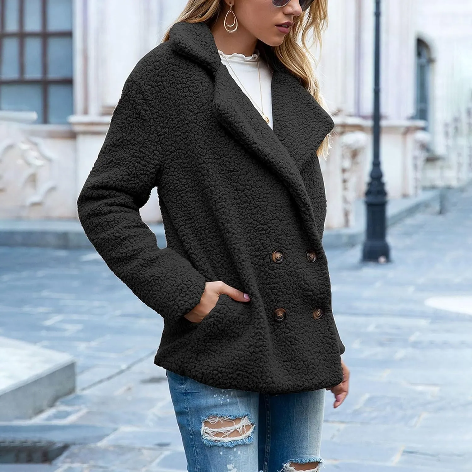 Womens Fleece Sherpa Jackets Winter Oversized Zip Up Casual Coats Fuzzy Outerwear 2024 Warm Clothes with Pockets