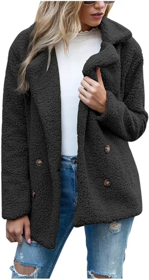 Womens Fleece Sherpa Jackets Winter Oversized Zip Up Casual Coats Fuzzy Outerwear 2024 Warm Clothes with Pockets