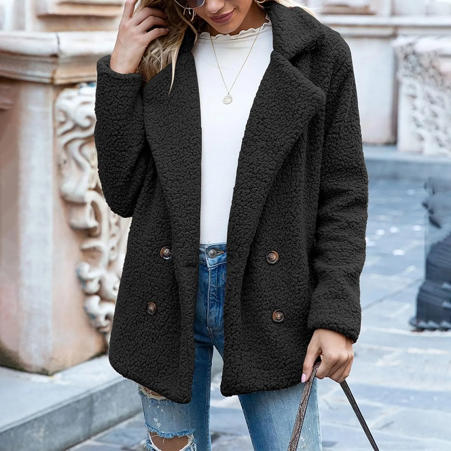 Womens Fleece Sherpa Jackets Winter Oversized Zip Up Casual Coats Fuzzy Outerwear 2024 Warm Clothes with Pockets