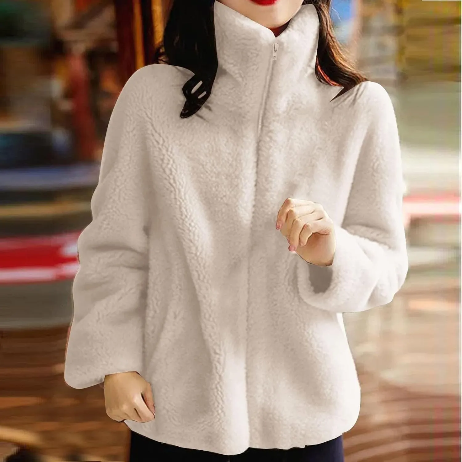 Womens Fleece Sherpa Jackets Winter Oversized Zip Up Casual Coats Fuzzy Outerwear 2024 Warm Clothes with Pockets