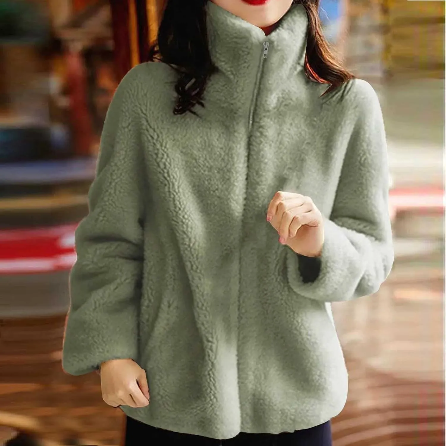 Womens Fleece Sherpa Jackets Winter Oversized Zip Up Casual Coats Fuzzy Outerwear 2024 Warm Clothes with Pockets
