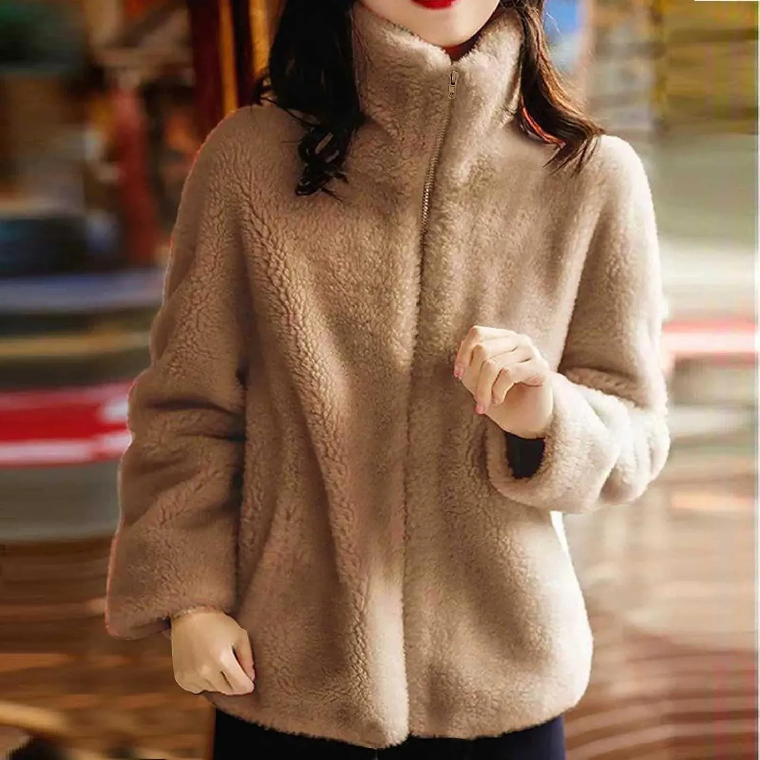 Womens Fleece Sherpa Jackets Winter Oversized Zip Up Casual Coats Fuzzy Outerwear 2024 Warm Clothes with Pockets