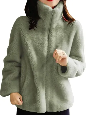 Womens Fleece Sherpa Jackets Winter Oversized Zip Up Casual Coats Fuzzy Outerwear 2024 Warm Clothes with Pockets