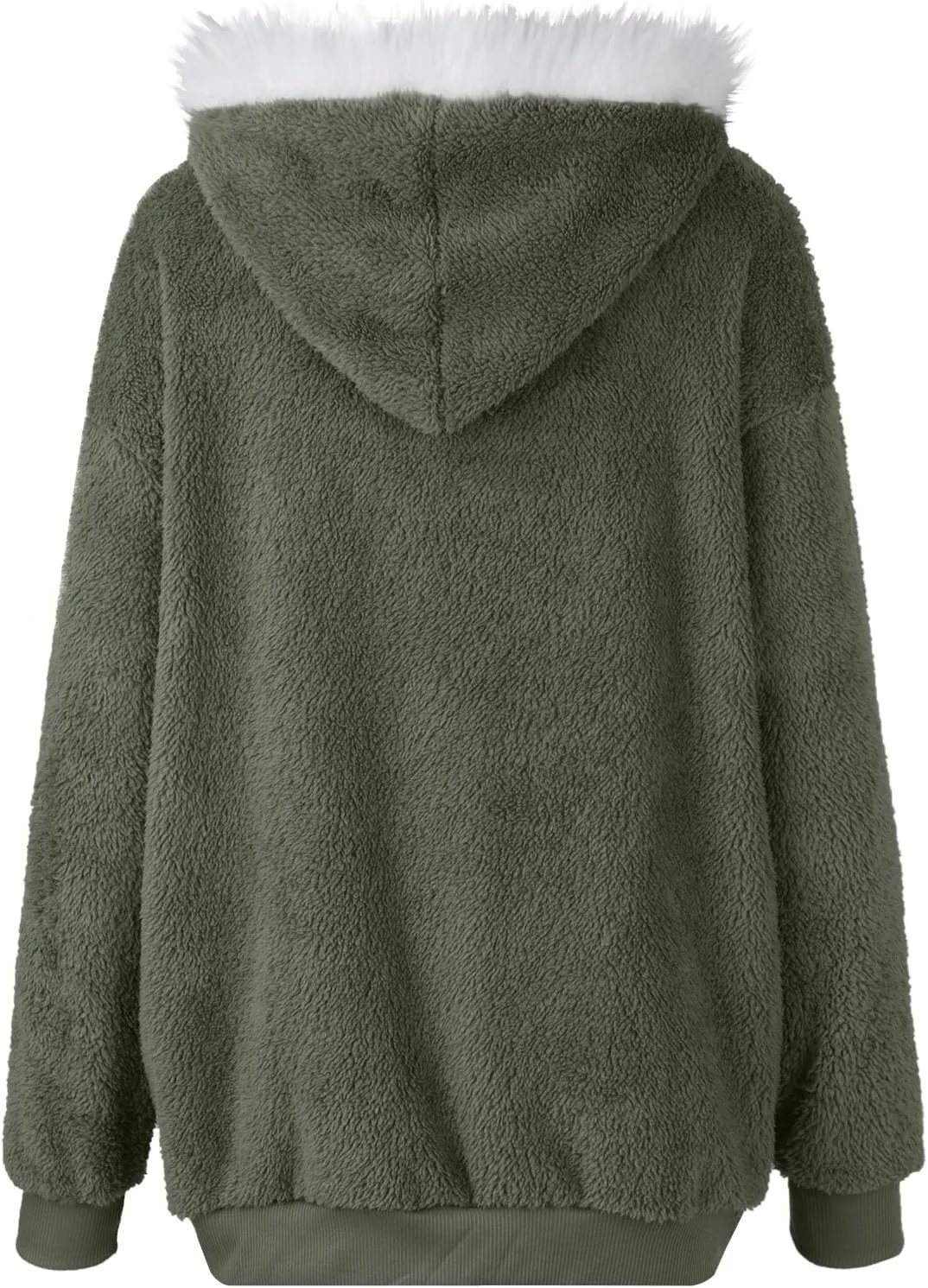 Womens Fuzzy Fleece Hooded Jackets Fall Winter Zip up Warm Outerwear Coats Casual Loose Sherpa Jacket with Pockets