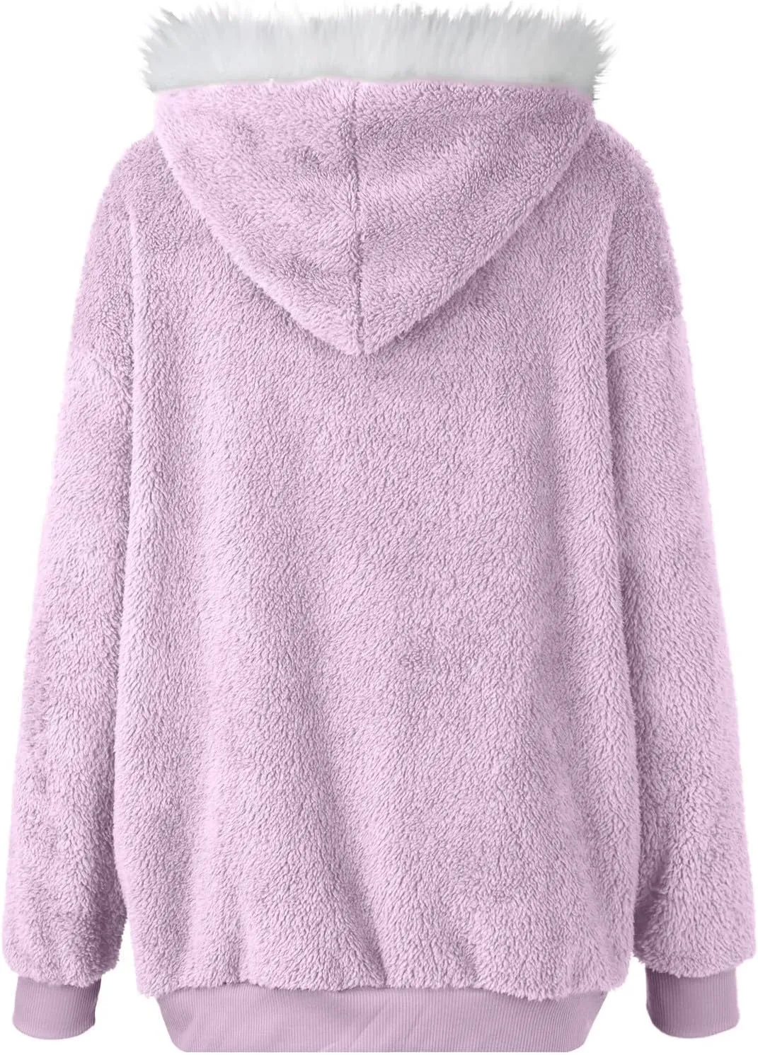 Womens Fuzzy Fleece Hooded Jackets Fall Winter Zip up Warm Outerwear Coats Casual Loose Sherpa Jacket with Pockets