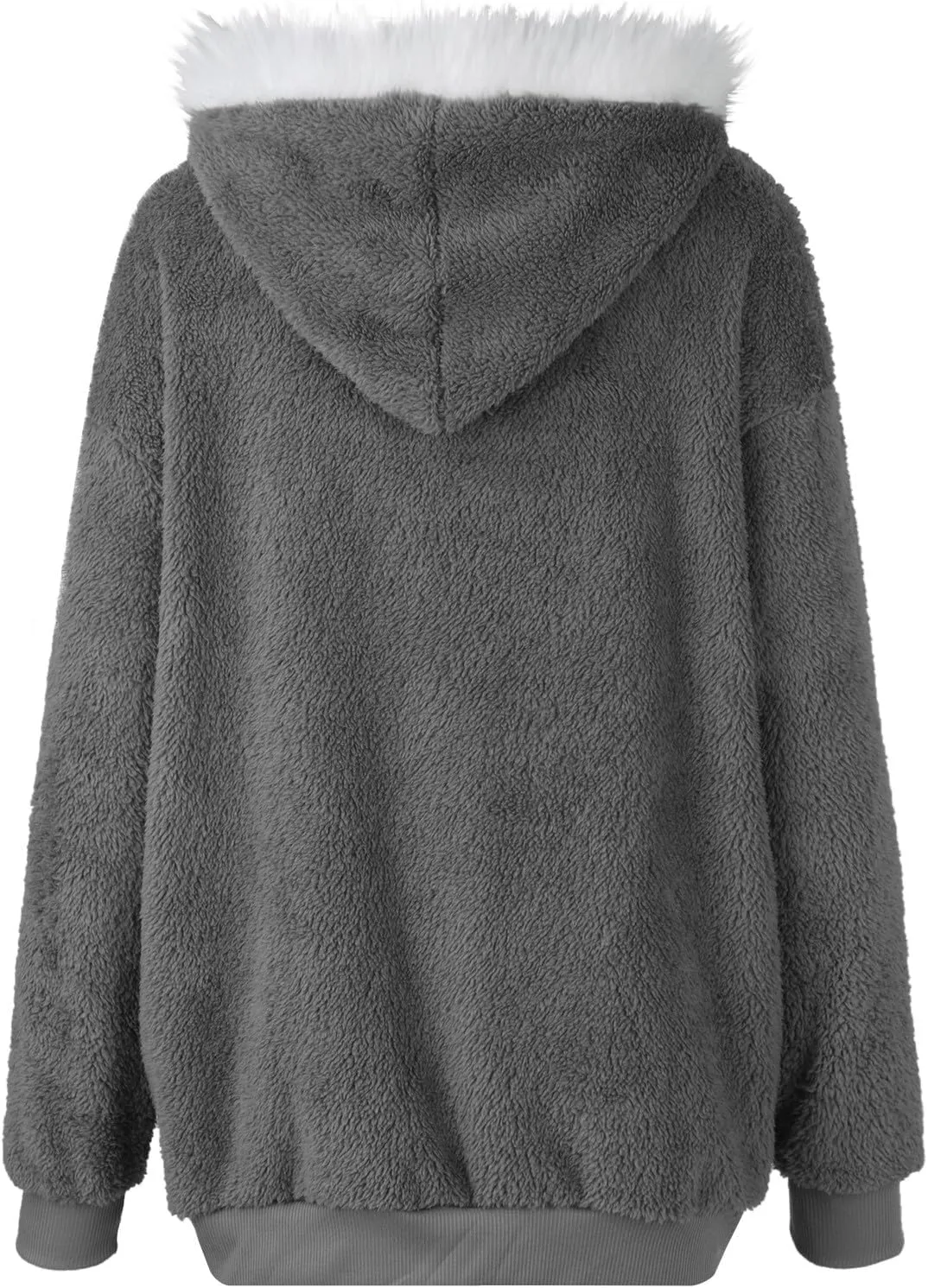 Womens Fuzzy Fleece Hooded Jackets Fall Winter Zip up Warm Outerwear Coats Casual Loose Sherpa Jacket with Pockets