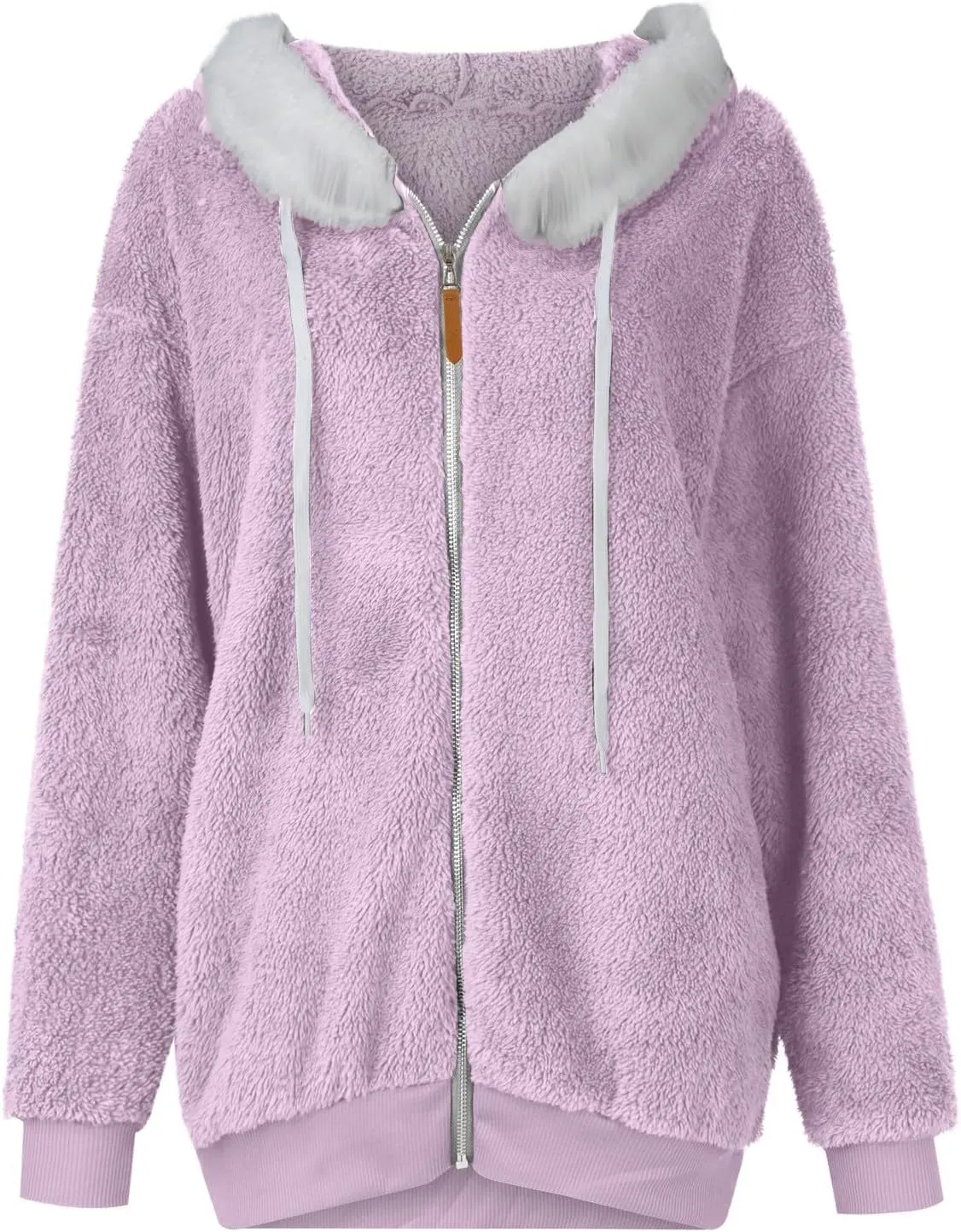 Womens Fuzzy Fleece Hooded Jackets Fall Winter Zip up Warm Outerwear Coats Casual Loose Sherpa Jacket with Pockets