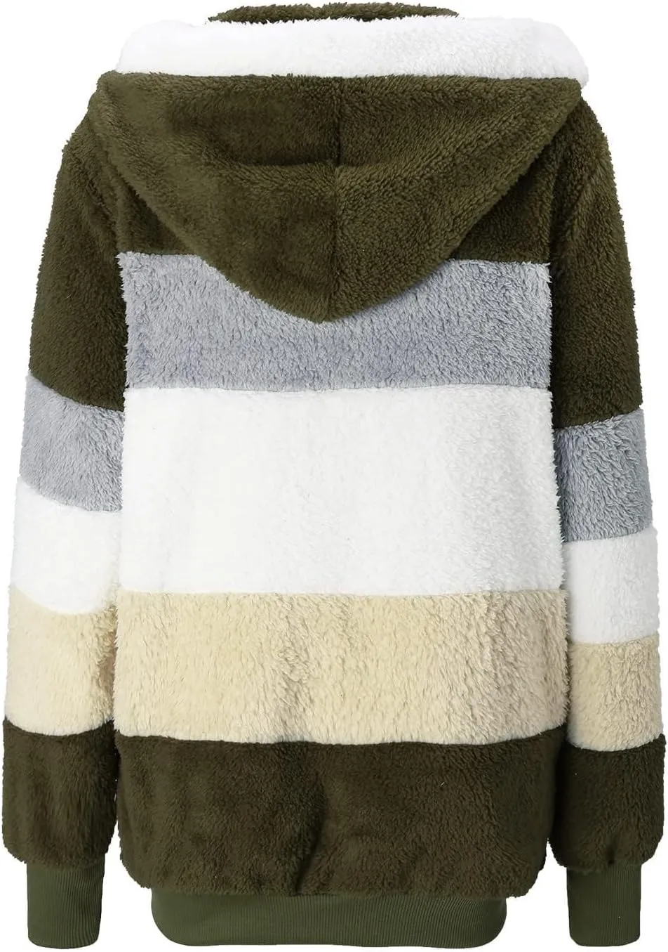 Womens Fuzzy Fleece Hooded Jackets Fall Winter Zip up Warm Outerwear Coats Casual Loose Sherpa Jacket with Pockets