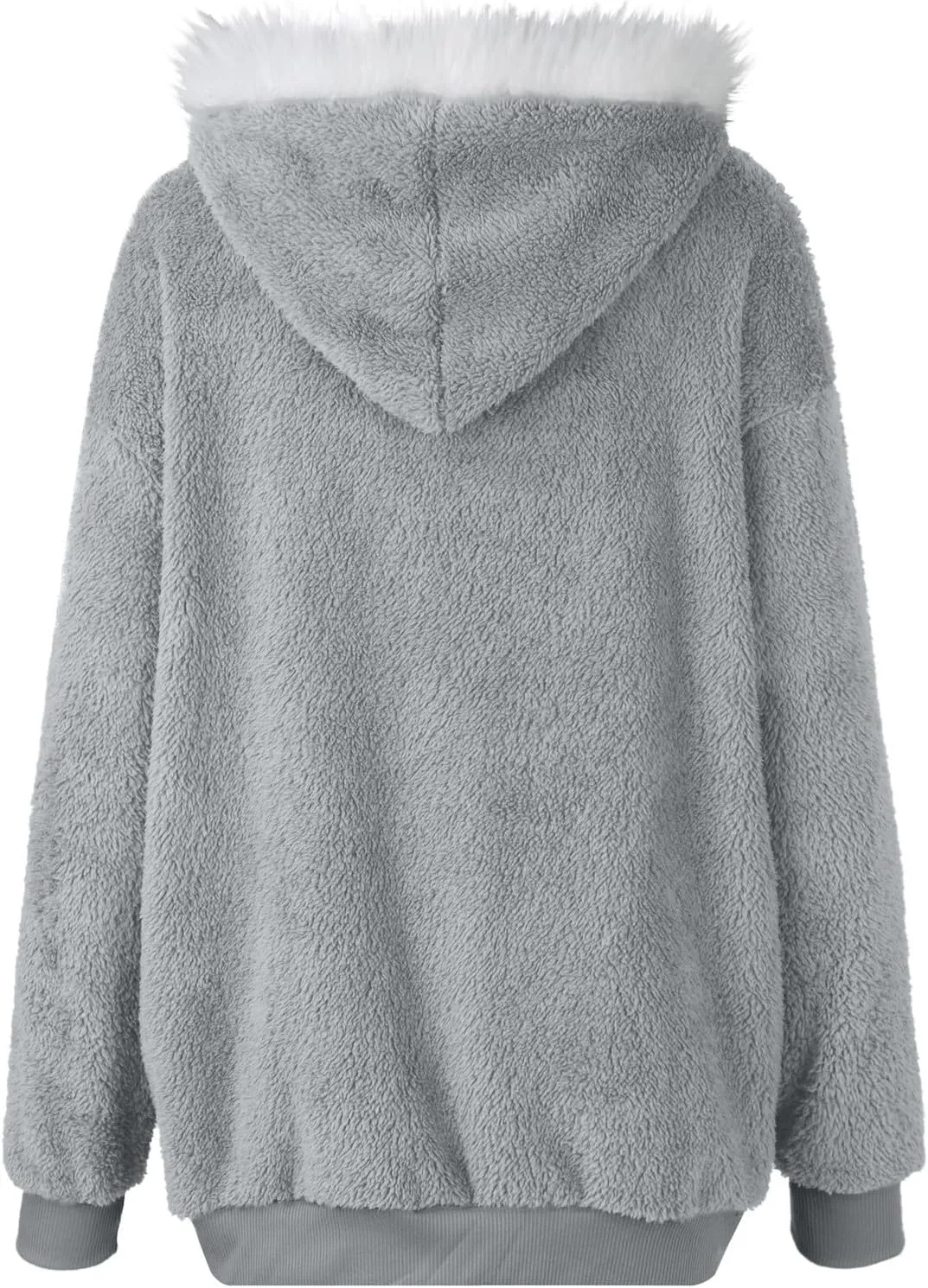 Womens Fuzzy Fleece Hooded Jackets Fall Winter Zip up Warm Outerwear Coats Casual Loose Sherpa Jacket with Pockets