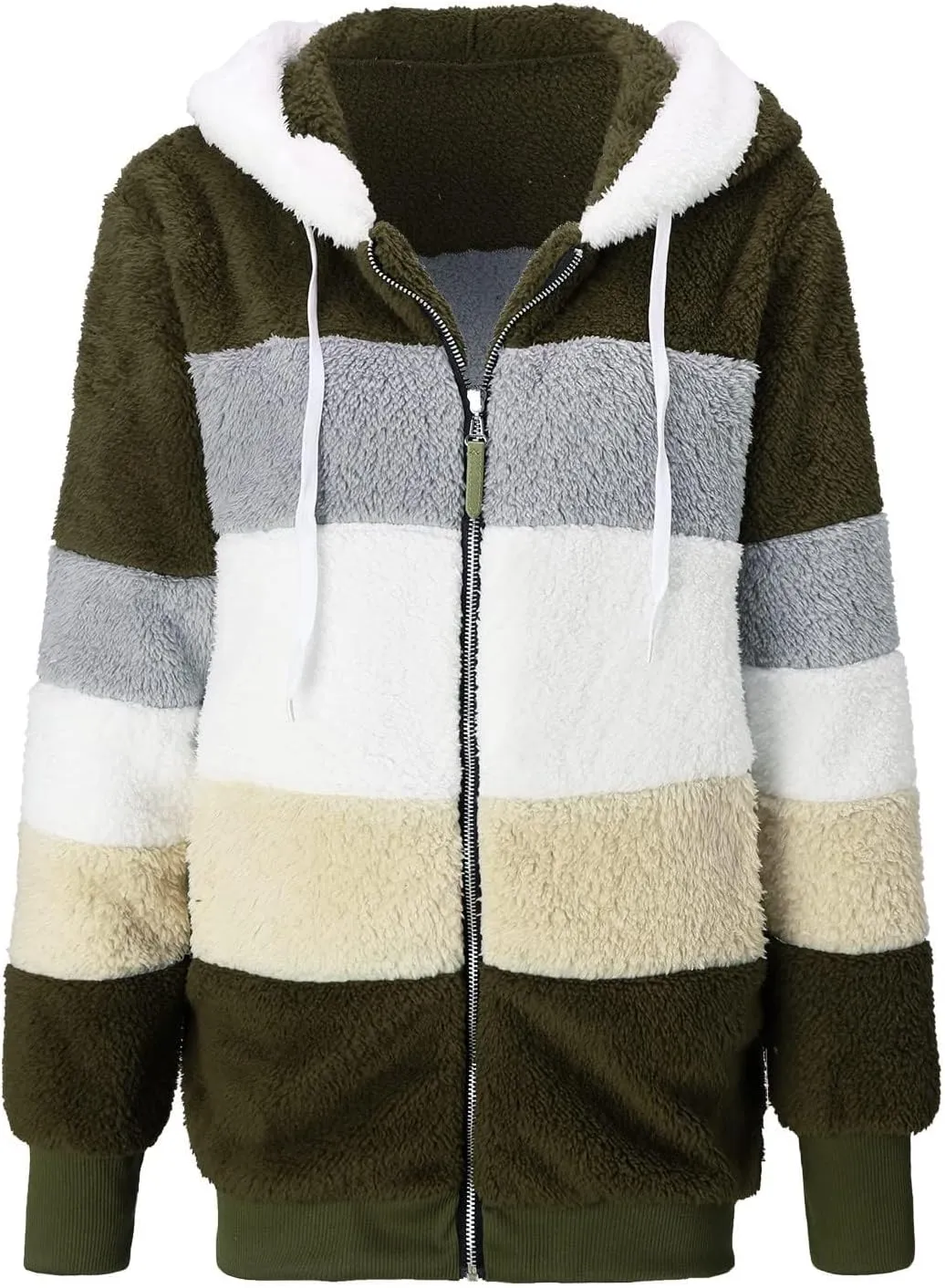 Womens Fuzzy Fleece Hooded Jackets Fall Winter Zip up Warm Outerwear Coats Casual Loose Sherpa Jacket with Pockets