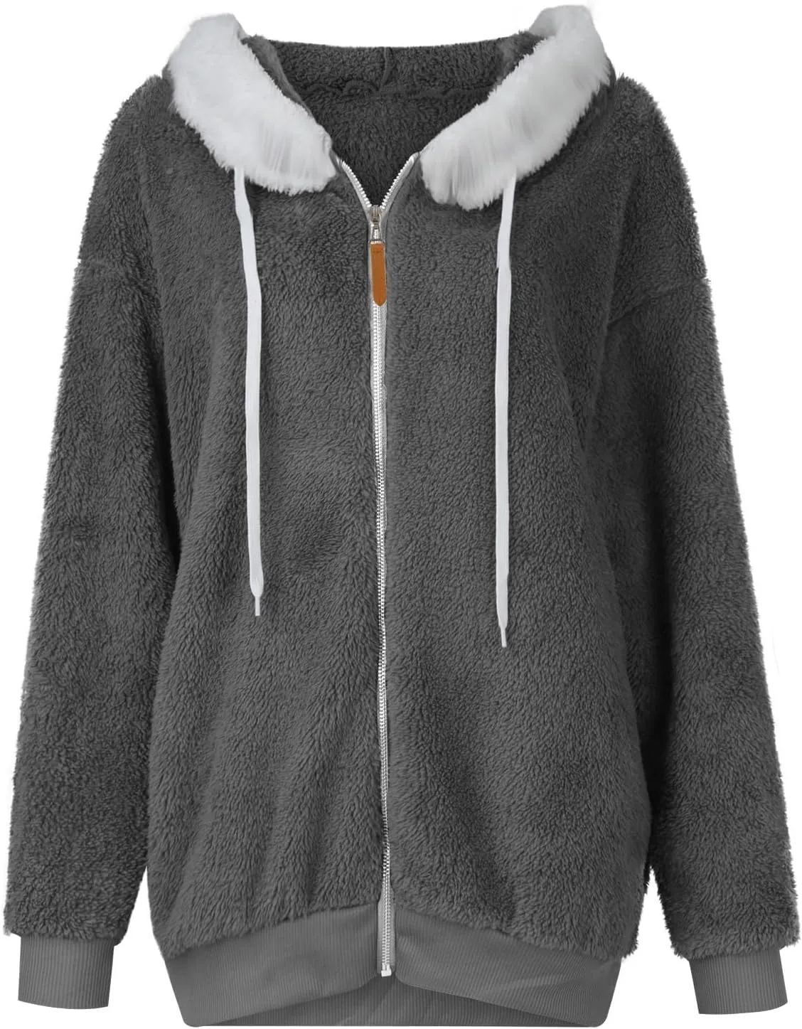 Womens Fuzzy Fleece Hooded Jackets Fall Winter Zip up Warm Outerwear Coats Casual Loose Sherpa Jacket with Pockets