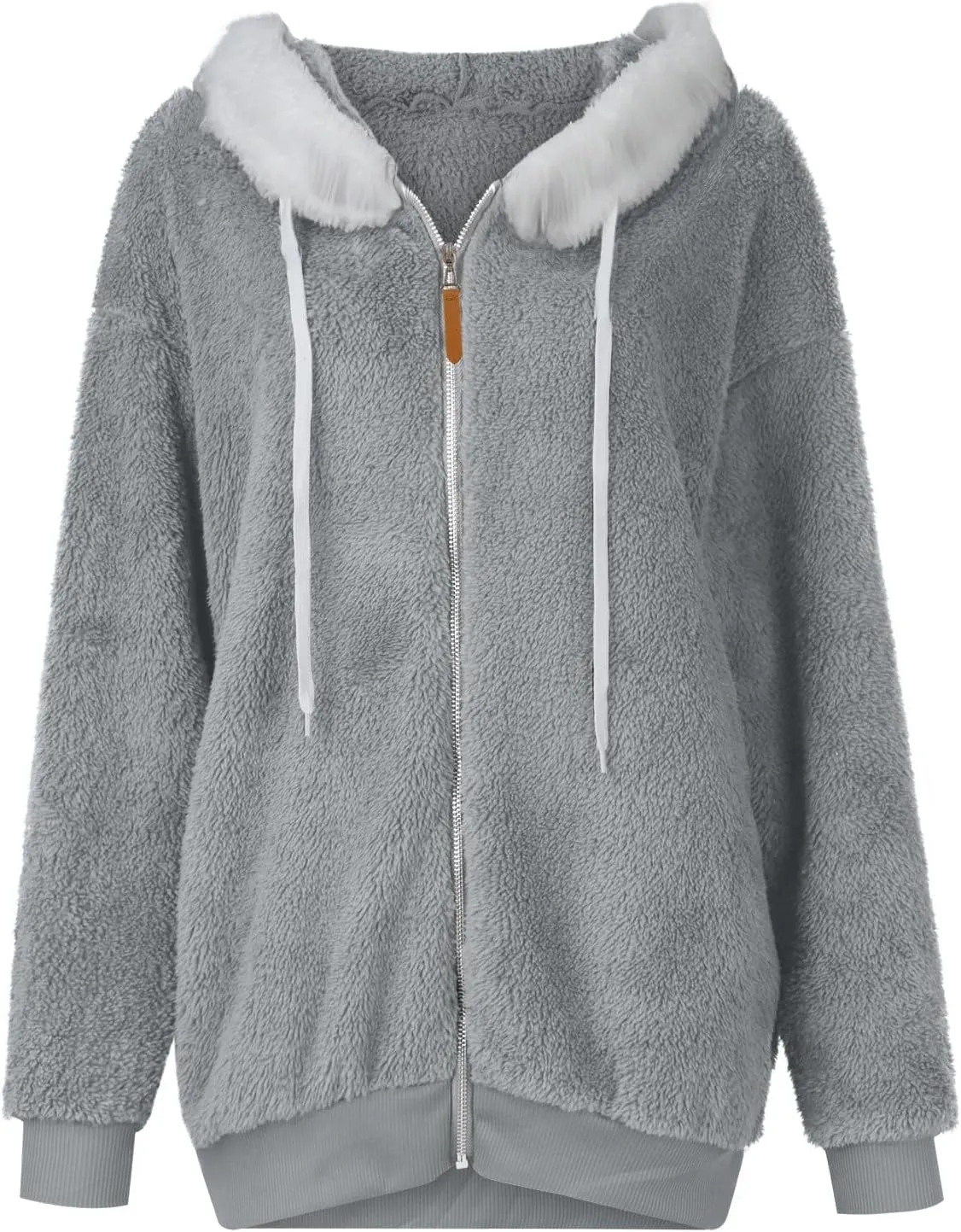 Womens Fuzzy Fleece Hooded Jackets Fall Winter Zip up Warm Outerwear Coats Casual Loose Sherpa Jacket with Pockets