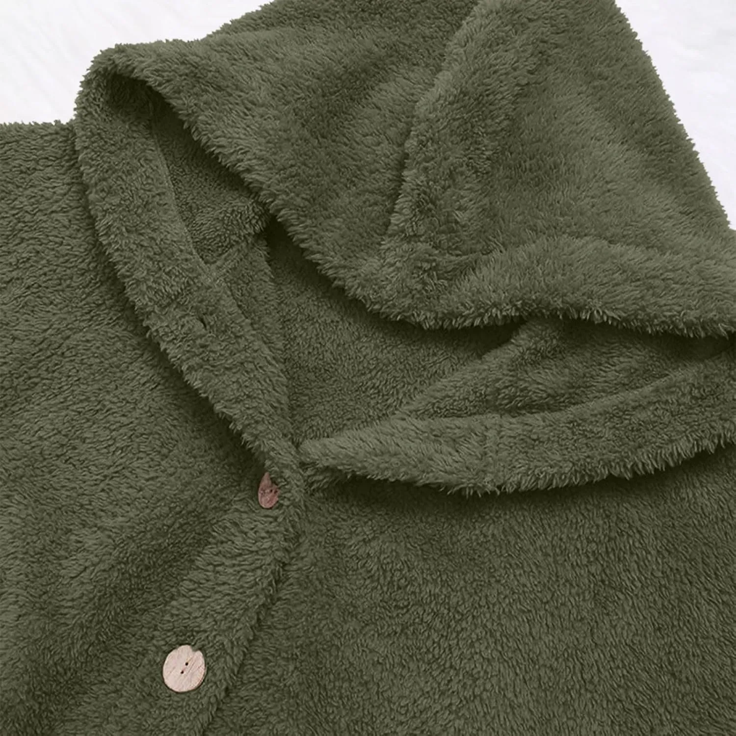 Womens Fuzzy Sherpa Hooded Jacket Shaggy Fleece Soft Warm Coat Loose Fit Long Sleeve Button Down Cardigan Sweaters